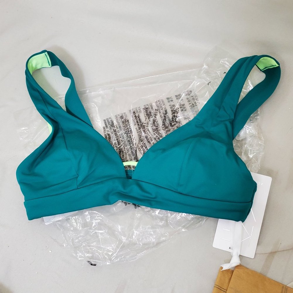 ATHLETA Alicia KEYS DAYBREAK PLUNGE BIKINI TOP xs teal green